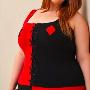 NWT TORRID TANK HARLEY QUINN COSPLAY CORSET HALLOWEEN COSTUME - BATMAN DC COMICS